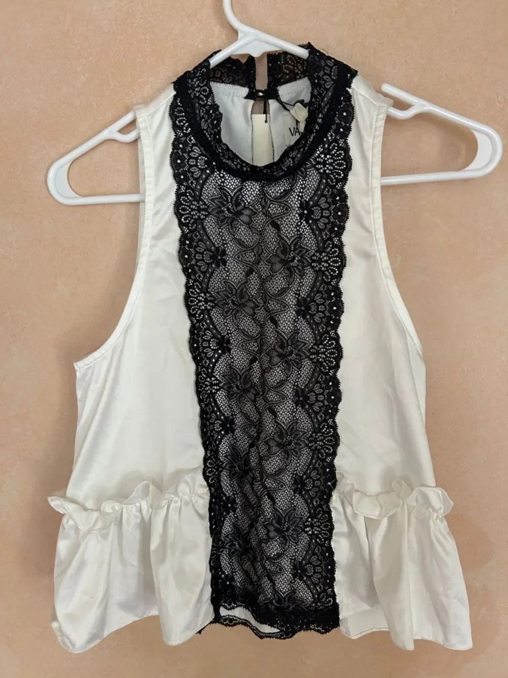 KIKA VARGAS  White Sleeveless Top with Black Lace Front Panel 2, new with tags